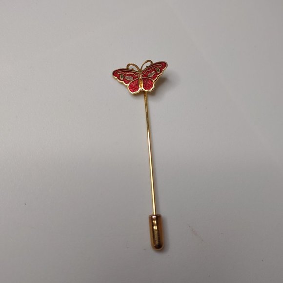Red And Gold Tone Butterfly Stick Pin - Picture 2 of 14